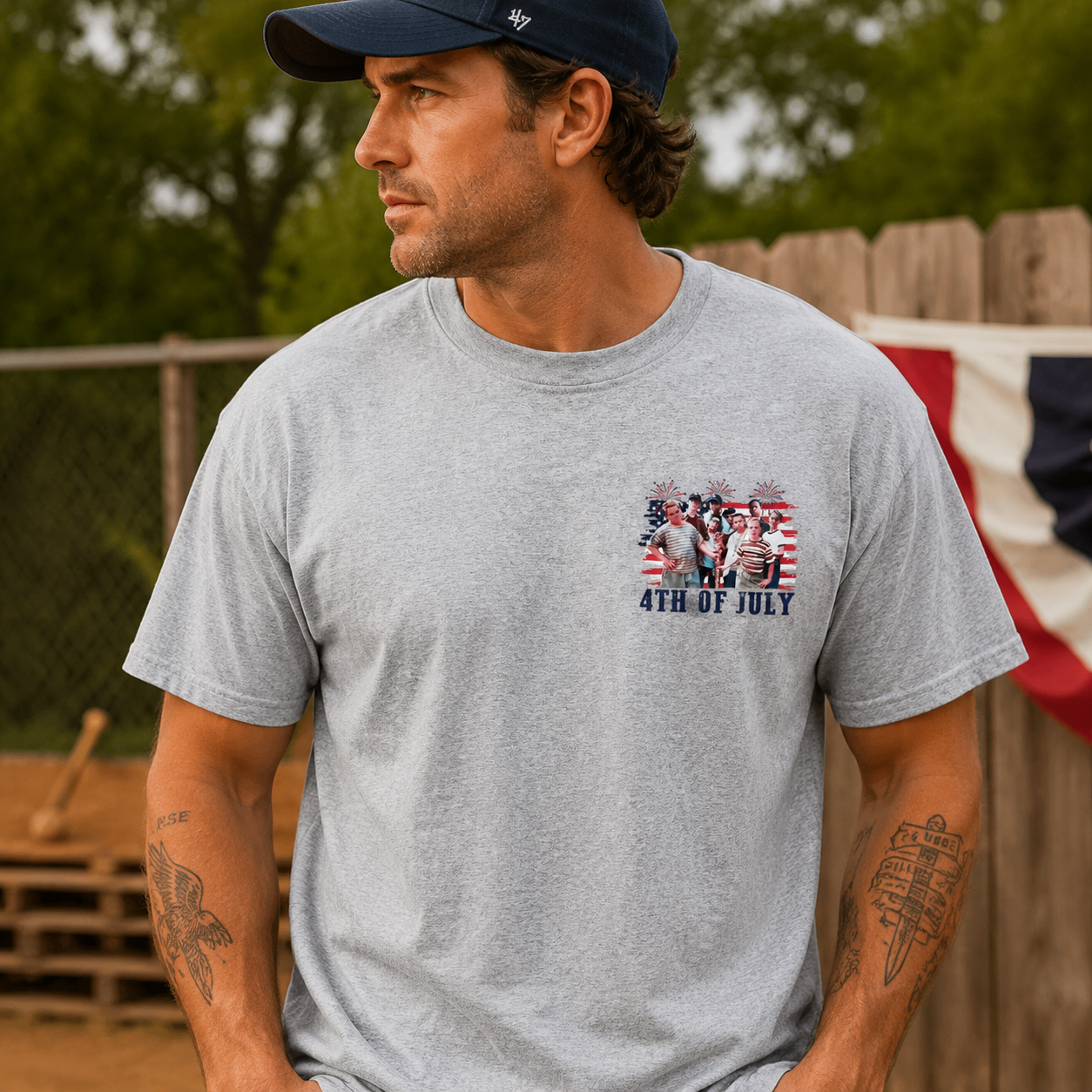Fireworks, Baseball and Summer Nights 4th of July Patriotic Graphic T-Shirt