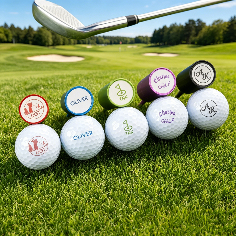 Custom Golf Ball Stamp with Colorful Metal Case – Personalized Logo & Text Imprinter for Golfers