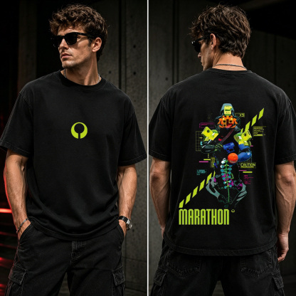 Marathon Cyberpunk Runner Graphic T-Shirt – Futuristic Sci-Fi Gaming Streetwear Tee