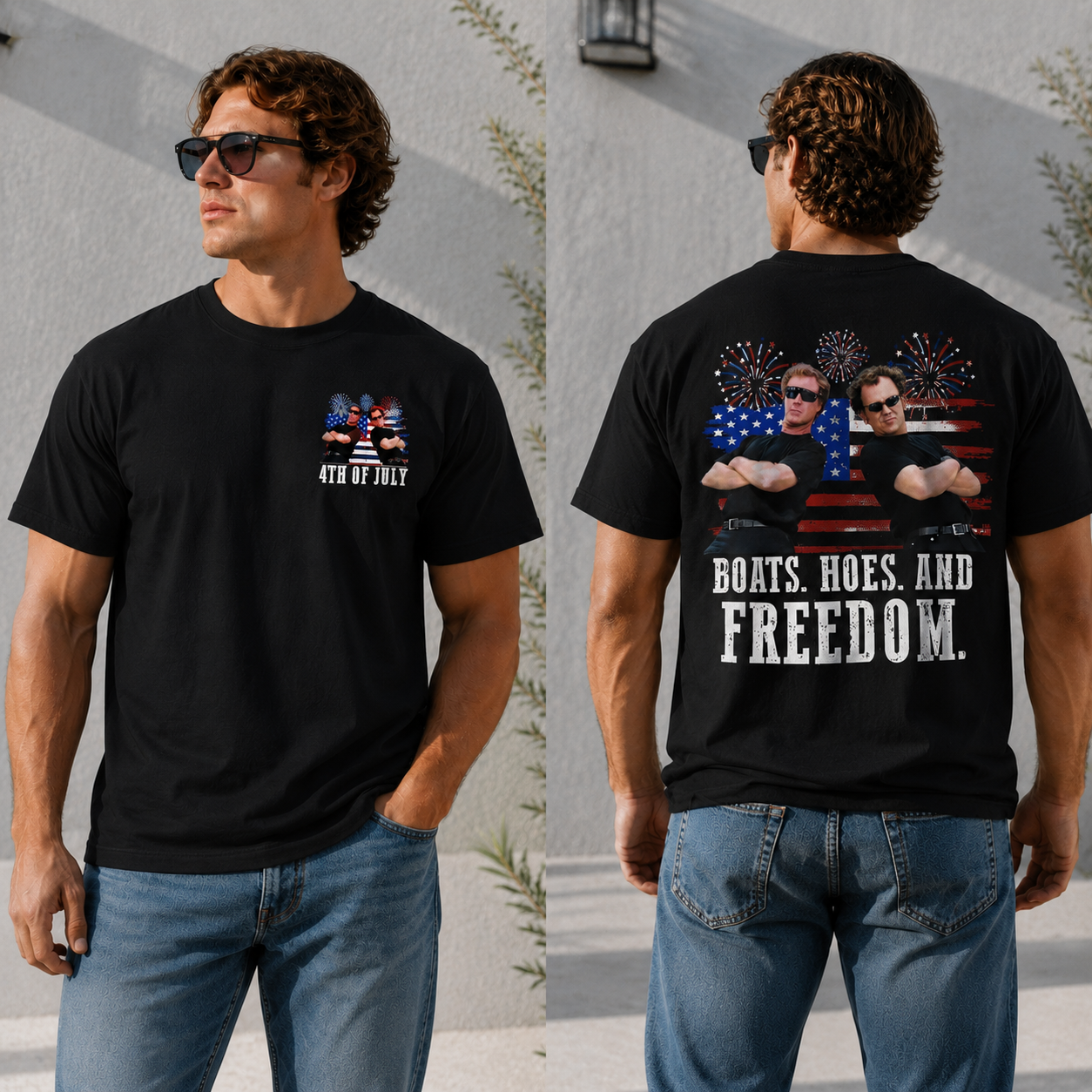 Boats, Hoes, and Freedom Vintage American Flag Firework Tee