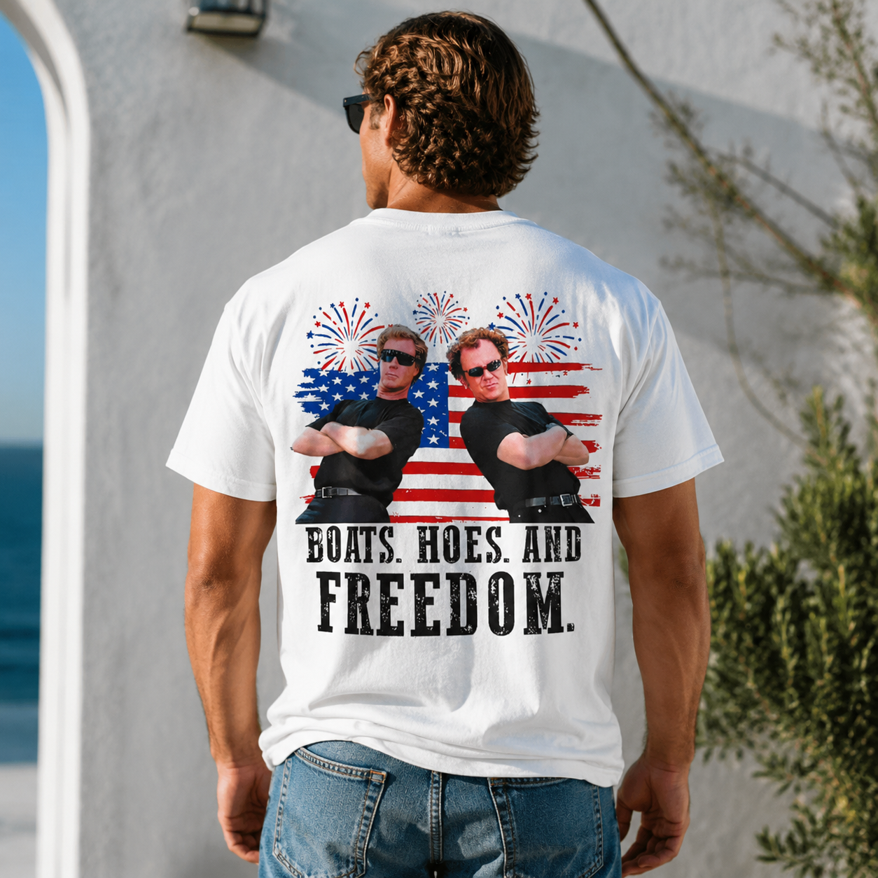 Boats, Hoes, and Freedom Vintage American Flag Firework Tee