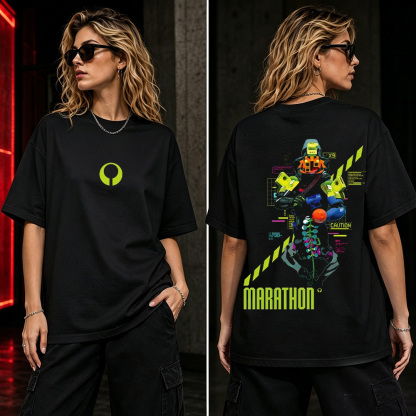 Marathon Cyberpunk Runner Graphic T-Shirt – Futuristic Sci-Fi Gaming Streetwear Tee