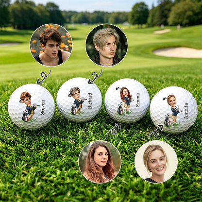 Personalized Cartoon Face Photo Golf Ball with Name, Custom Funny Golf Ball, Gift for Golf Lovers, Dad & Men