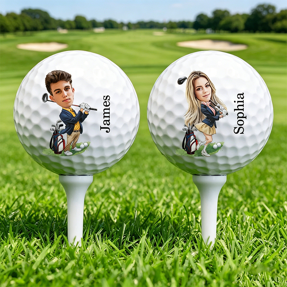 Personalized Cartoon Face Photo Golf Ball with Name, Custom Funny Golf Ball, Gift for Golf Lovers, Dad & Men