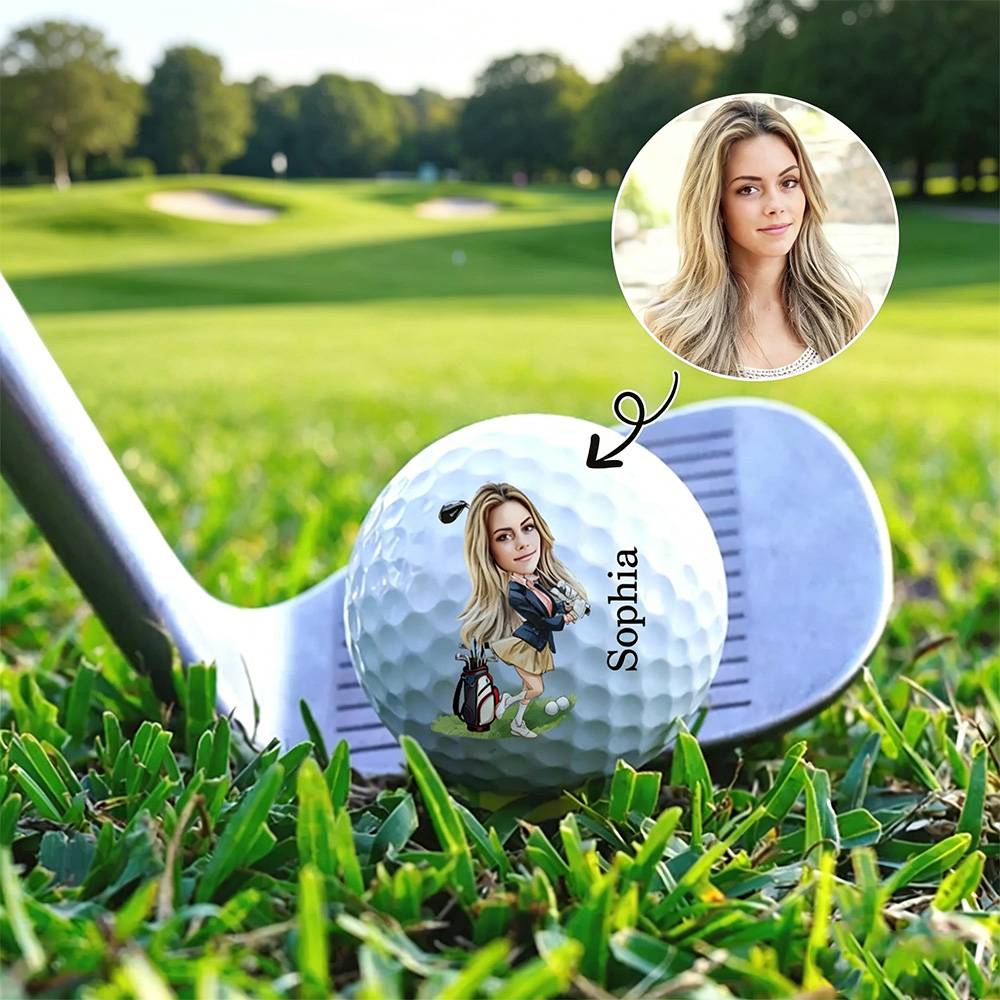 Personalized Cartoon Face Photo Golf Ball with Name, Custom Funny Golf Ball, Gift for Golf Lovers, Dad & Men