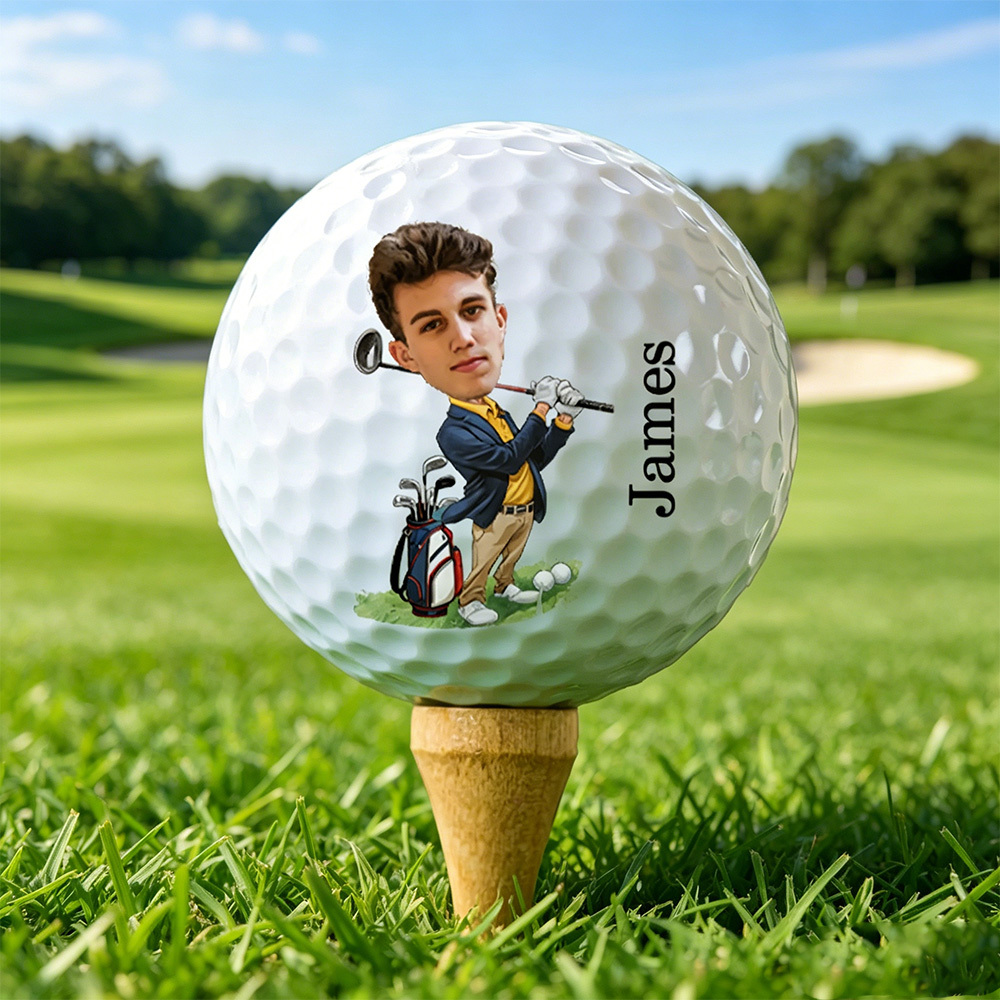Personalized Cartoon Face Photo Golf Ball with Name, Custom Funny Golf Ball, Gift for Golf Lovers, Dad & Men