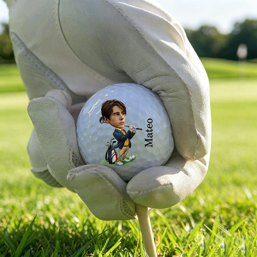 Personalized Cartoon Face Photo Golf Ball with Name, Custom Funny Golf Ball, Gift for Golf Lovers, Dad & Men