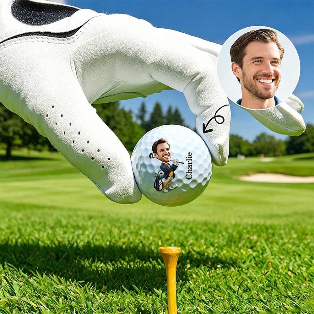 Personalized Cartoon Face Photo Golf Ball with Name, Custom Funny Golf Ball, Gift for Golf Lovers, Dad & Men