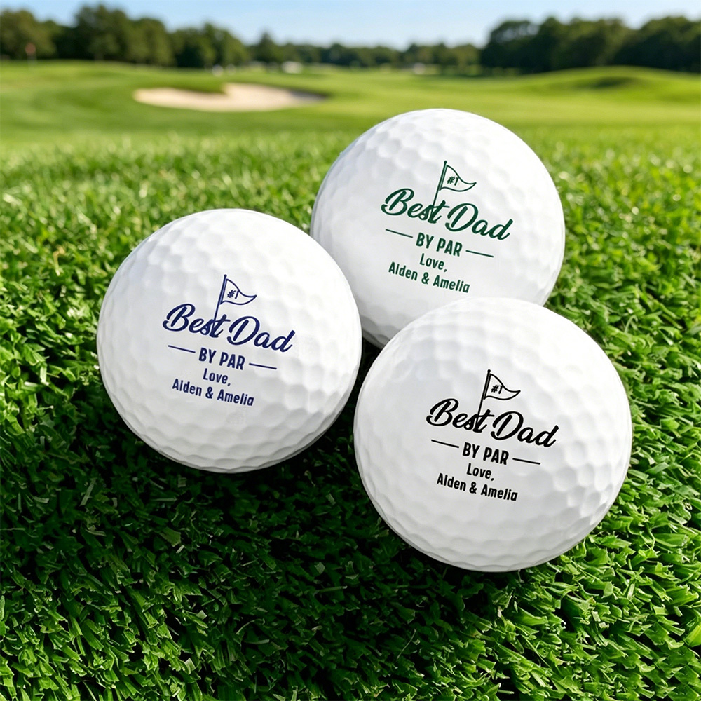 Personalized Best Dad by Par Golf Ball Set of 3, Custom Golf Balls with Kids' Names, Father's Day Gift for Dad