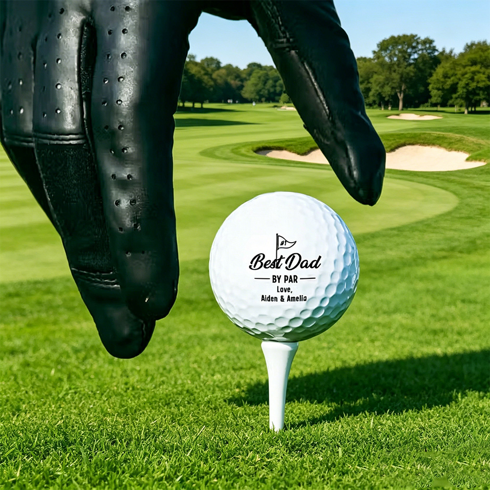 Personalized Best Dad by Par Golf Ball Set of 3, Custom Golf Balls with Kids' Names, Father's Day Gift for Dad