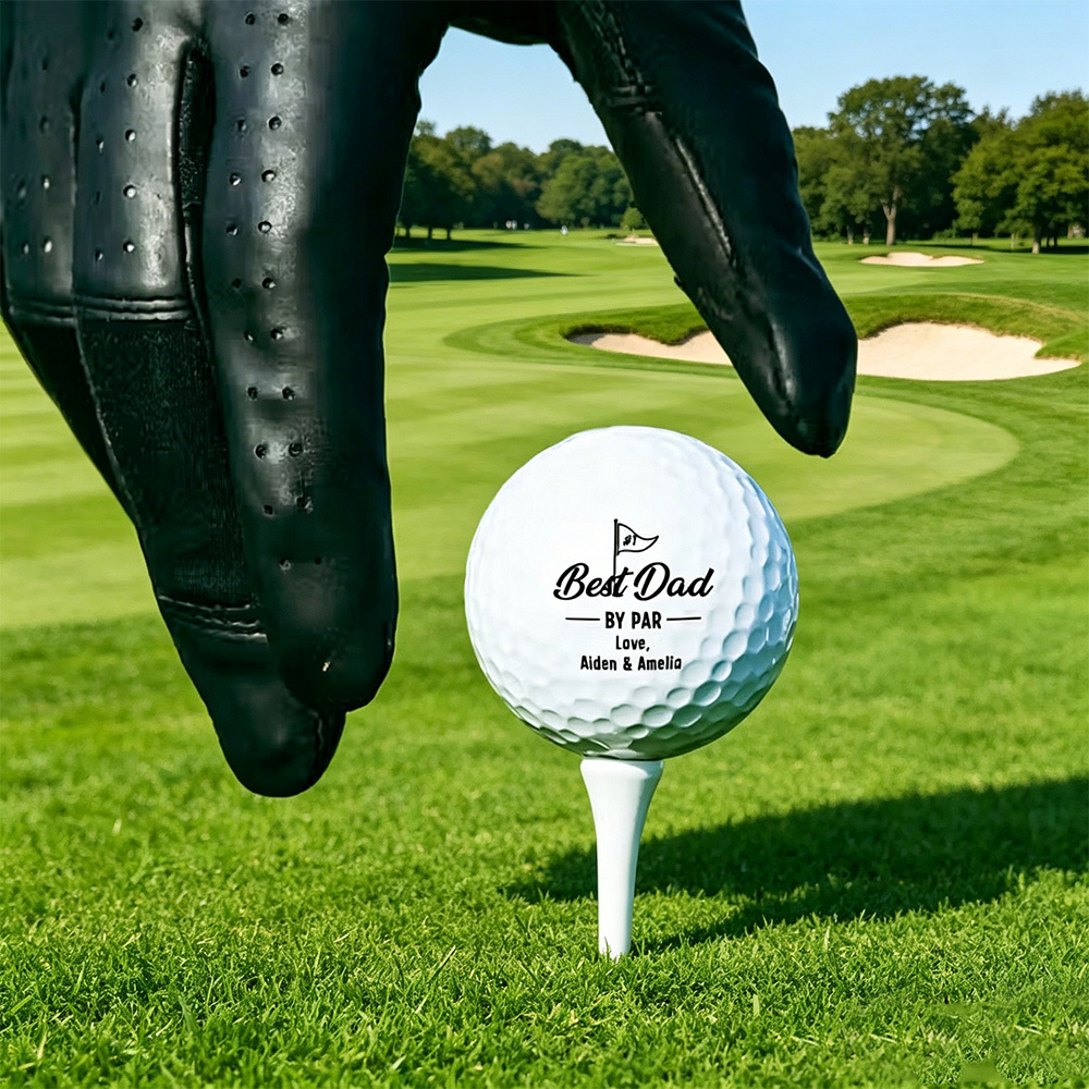 Personalized Best Dad by Par Golf Ball Set of 3, Custom Golf Balls with Kids' Names, Father's Day Gift for Dad