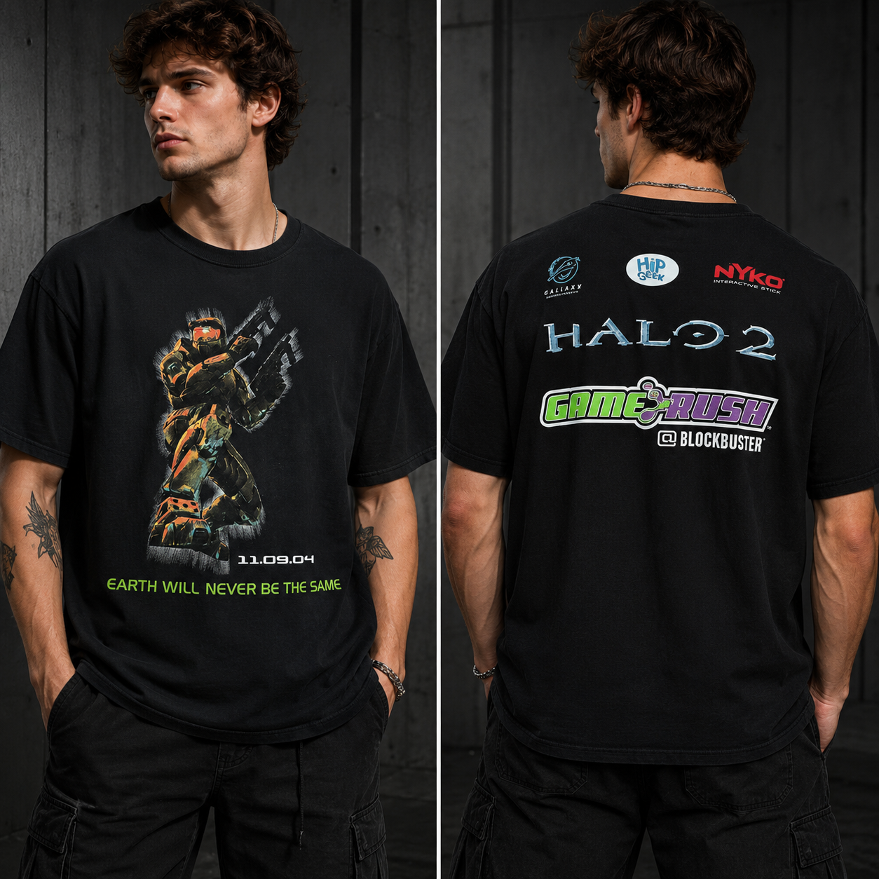 Rare Video Game Tees From Midnight Releases – Retro Halo 2 Graphic T-Shirt