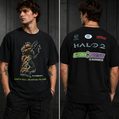 Rare Video Game Tees From Midnight Releases – Retro Halo 2 Graphic T-Shirt