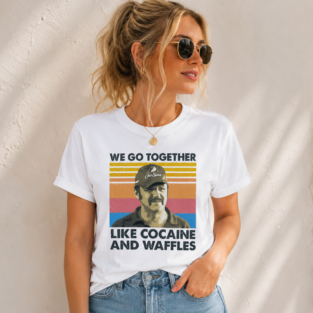 We Go Together Like Cocaine and Waffles Graphic T-Shirt – Funny Vintage Style Streetwear Tee