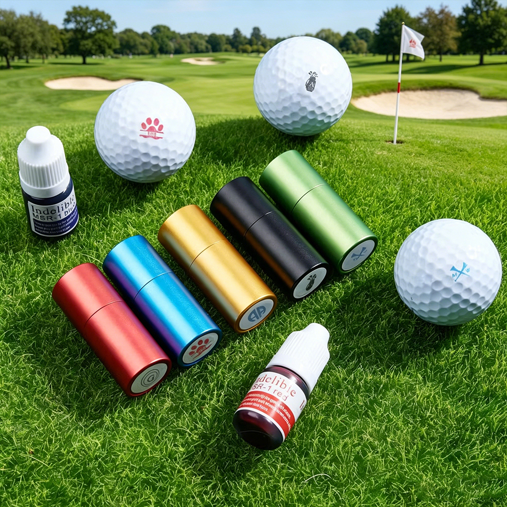 Personalized Monogram Golf Ball Stamp, Custom Golf Elements Self-Inking Stamp with Metal Storage Box, Gift for Golf Lovers