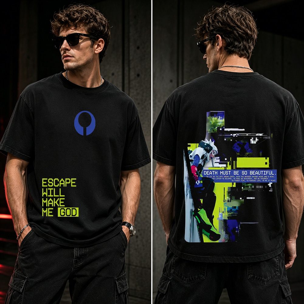 Marathon Escape Protocol Graphic T-Shirt – Cyberpunk Glitch Sci-Fi Gamer Tee