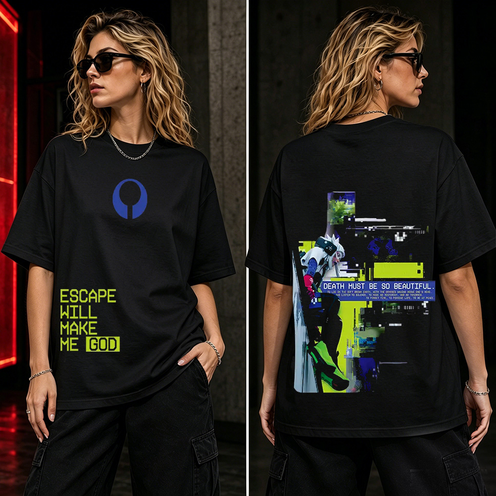 Marathon Escape Protocol Graphic T-Shirt – Cyberpunk Glitch Sci-Fi Gamer Tee