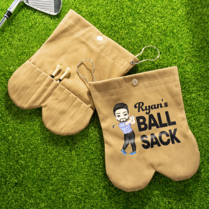 Personalized Cartoon Character Golf Ball Bag, Custom Flannel Golf Ball Pouch, Funny Golf Gift for Golfers