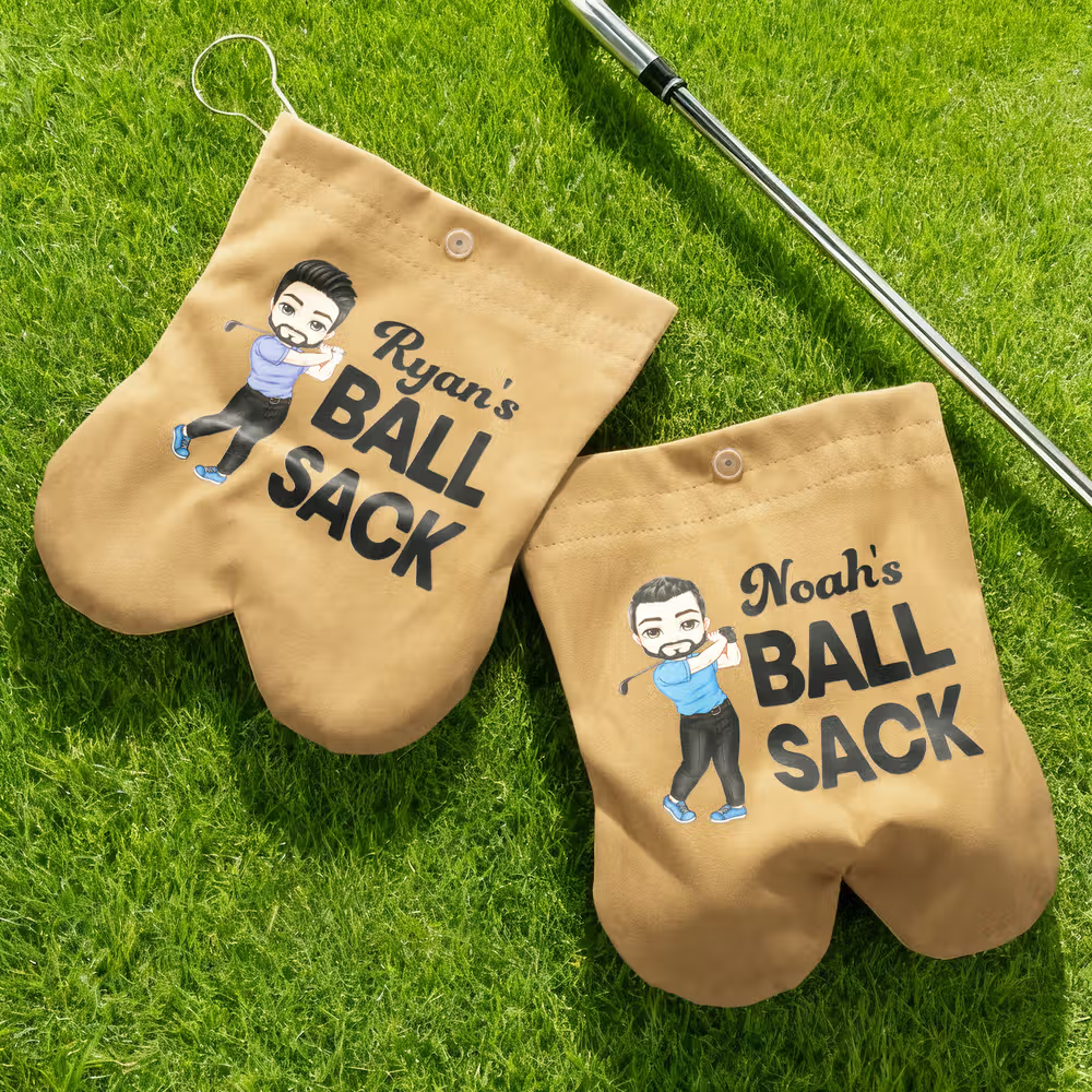 Personalized Cartoon Character Golf Ball Bag, Custom Flannel Golf Ball Pouch, Funny Golf Gift for Golfers