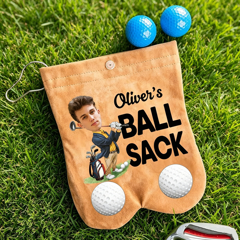 Custom Golf Ball Pouch - Personalized Funny "Ball Sack" with Photo & Name