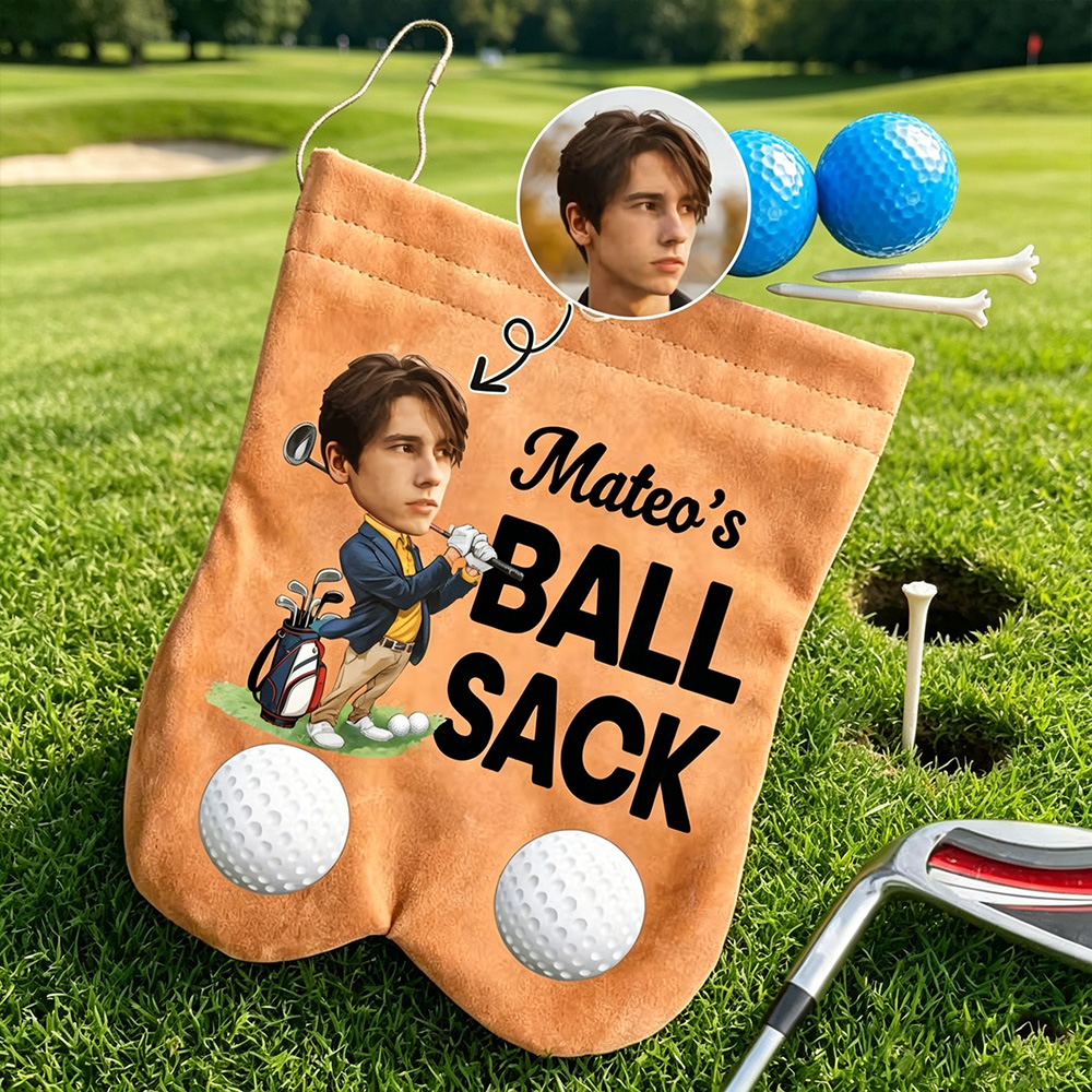 Custom Golf Ball Pouch - Personalized Funny "Ball Sack" with Photo & Name