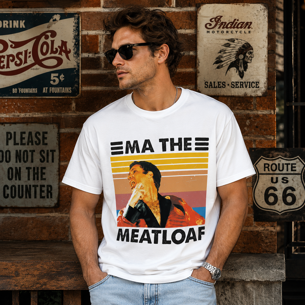 Vintage Rock Parody “Ma The Meatloaf” Graphic T-Shirt – Retro Music Meme Tee