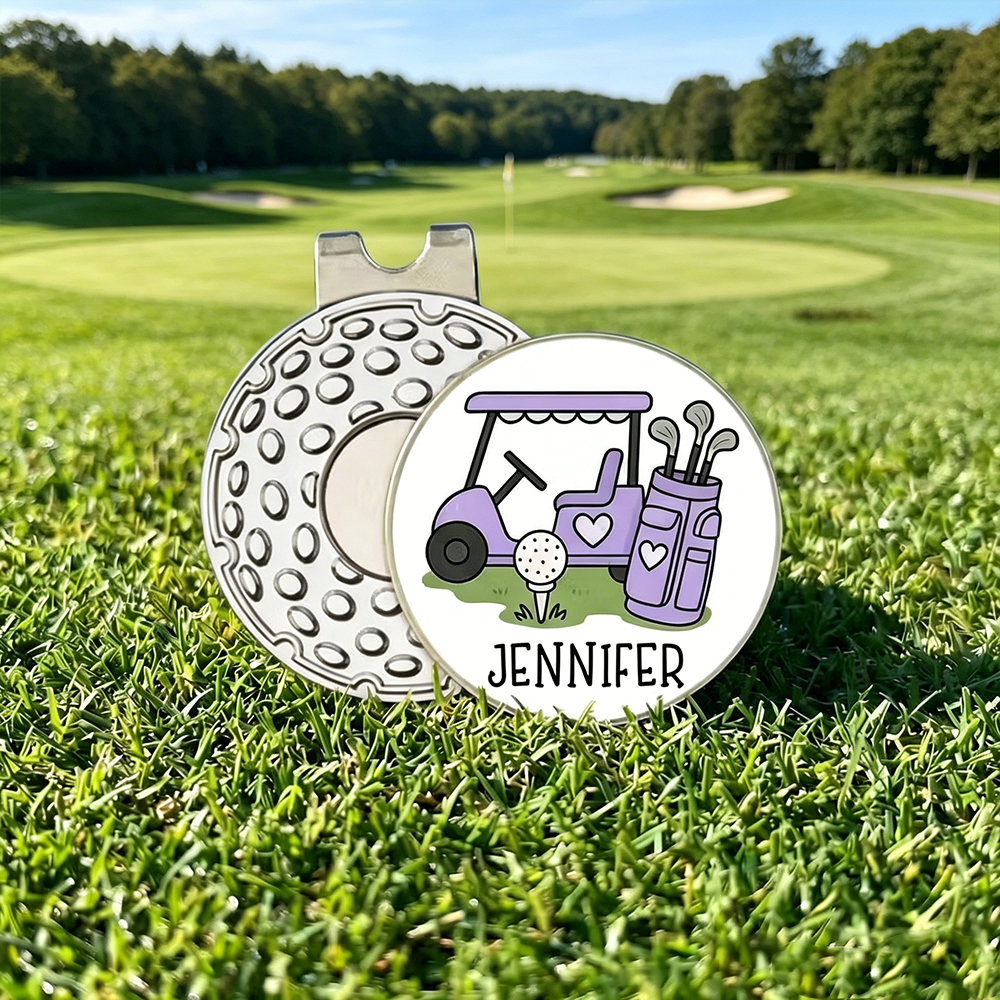 Personalized Golf Cart Golf Ball Marker with Magnetic Hat Clip, Custom Name Golf Marker, Gift for Golf Lovers