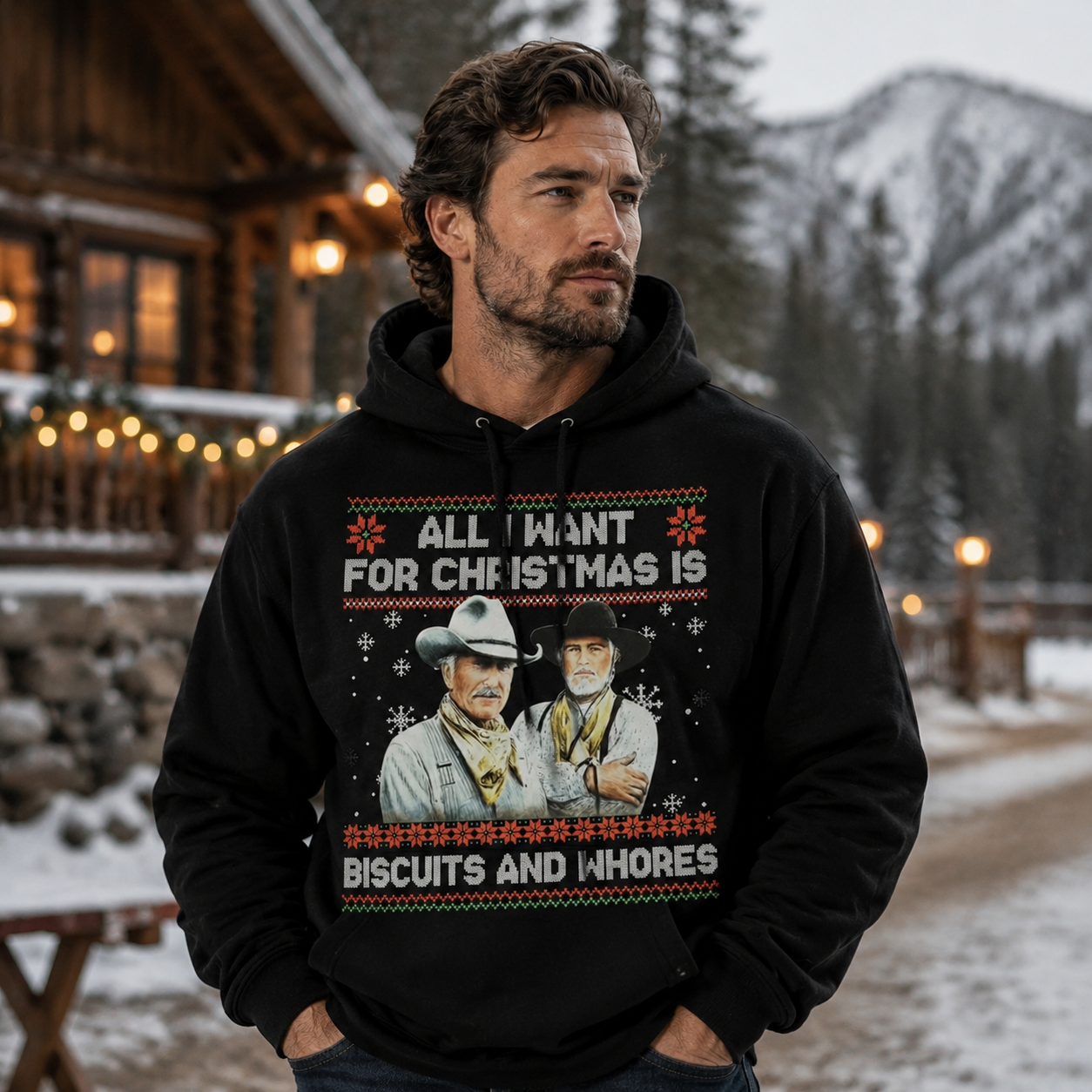 Vintage Cowboy Christmas Humor Graphic Sweatshirt – Retro Ugly Holiday Streetwear Pullover