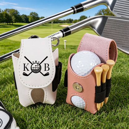 Personalized PU Leather Golf Ball & Tee Holder, Custom Name Monogram Golf Ball Pouch with Clip, Golf Gift for Men Women Golfers