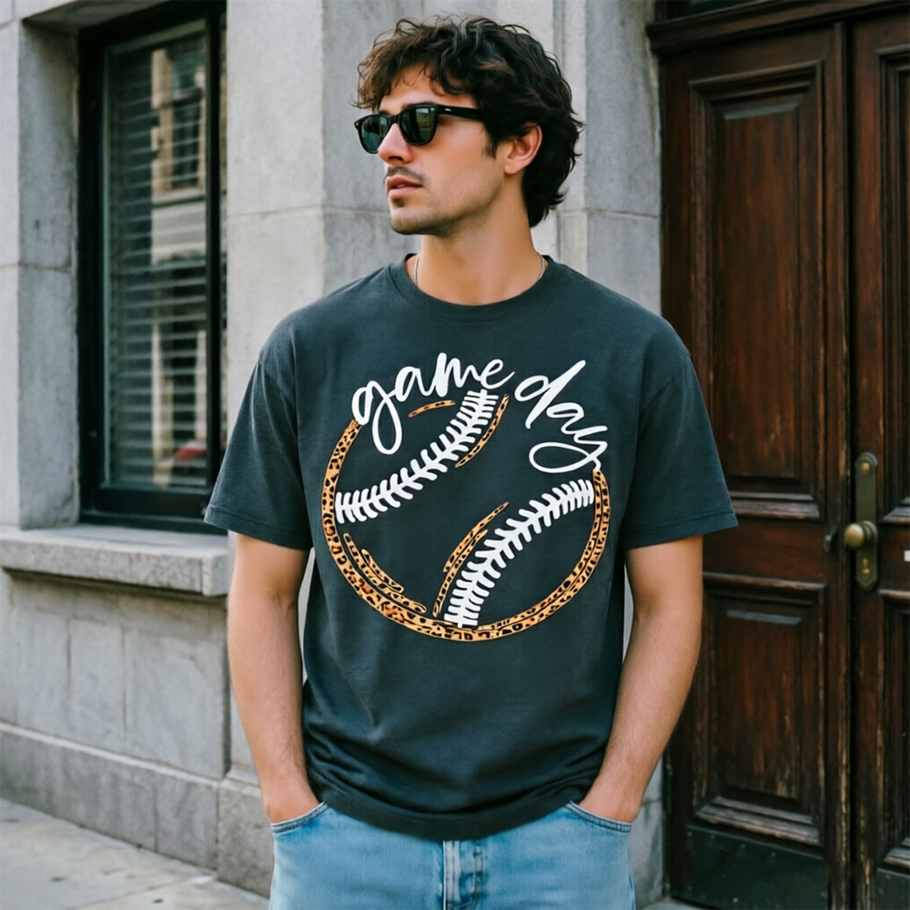 "Game Day" Leopard Print Baseball Graphic Tee - Sporty, Trendy, and Ready for the Spotlight