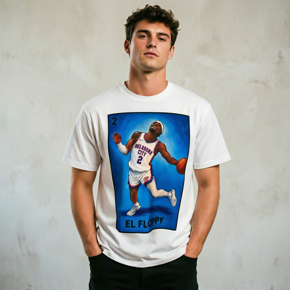 Vintage “EL FLOPPY” Basketball Player Graphic T-Shirt – Retro Streetwear Sports Tee with Oklahoma City Inspired Slam Dunk Illustration & Bold Court Style Print