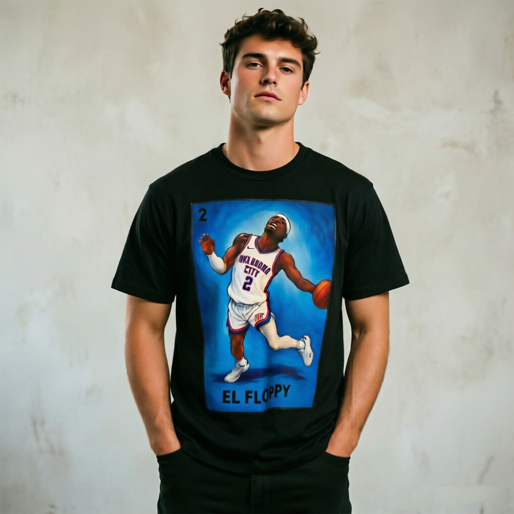 Vintage “EL FLOPPY” Basketball Player Graphic T-Shirt – Retro Streetwear Sports Tee with Oklahoma City Inspired Slam Dunk Illustration & Bold Court Style Print