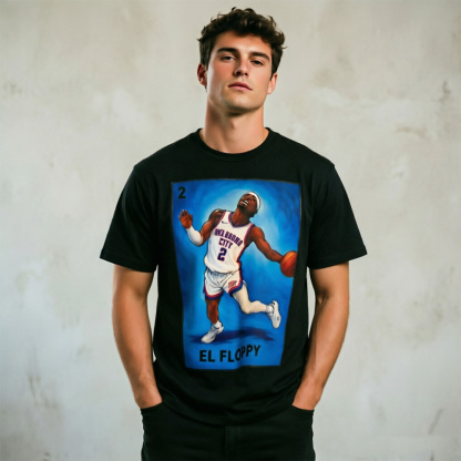 Vintage “EL FLOPPY” Basketball Player Graphic T-Shirt – Retro Streetwear Sports Tee with Oklahoma City Inspired Slam Dunk Illustration & Bold Court Style Print