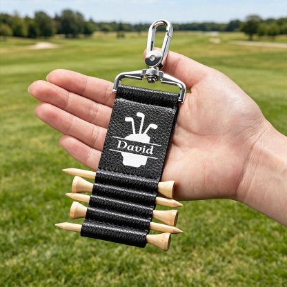 Personalized PU Leather Golf Tee Holder, Custom Monogram Golf Tee Holder with Name & 5 Bamboo Golf Tees, Golf Gift for Men Women