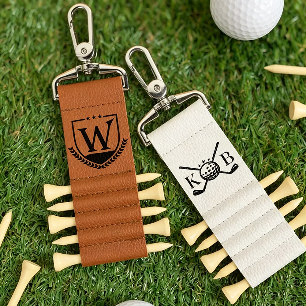 Personalized PU Leather Golf Tee Holder, Custom Monogram Golf Tee Holder with Name & 5 Bamboo Golf Tees, Golf Gift for Men Women