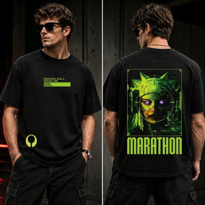 Marathon Runner AI Cyberpunk Graphic T-Shirt – Futuristic Sci-Fi Gamer Streetwear Tee