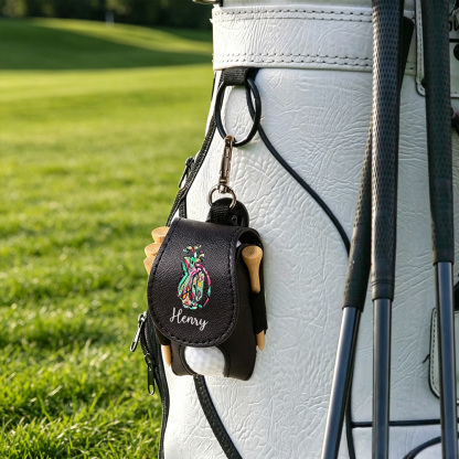 Personalized PU Leather Golf Ball & Tee Holder, Custom Golf Bag Design Ball Pouch with Name & Clip, Golf Gift for Men Women