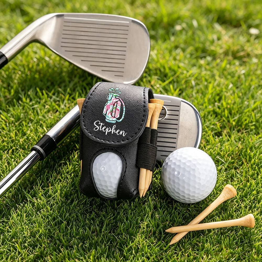 Personalized PU Leather Golf Ball & Tee Holder, Custom Golf Bag Design Ball Pouch with Name & Clip, Golf Gift for Men Women