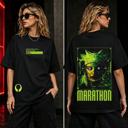 Marathon Runner AI Cyberpunk Graphic T-Shirt – Futuristic Sci-Fi Gamer Streetwear Tee