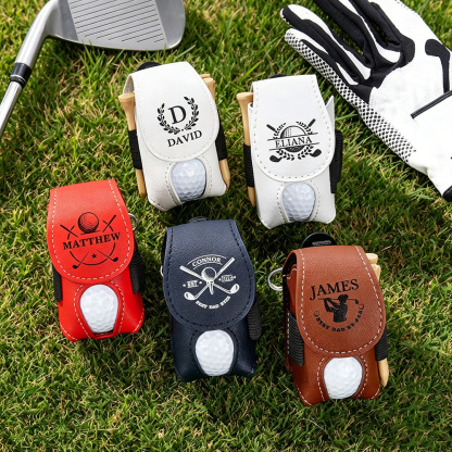 Personalized PU Leather Golf Ball Pouch - Custom Engraved Waist Bag with Keychain for Golfers, Portable Storage for Balls & Tees