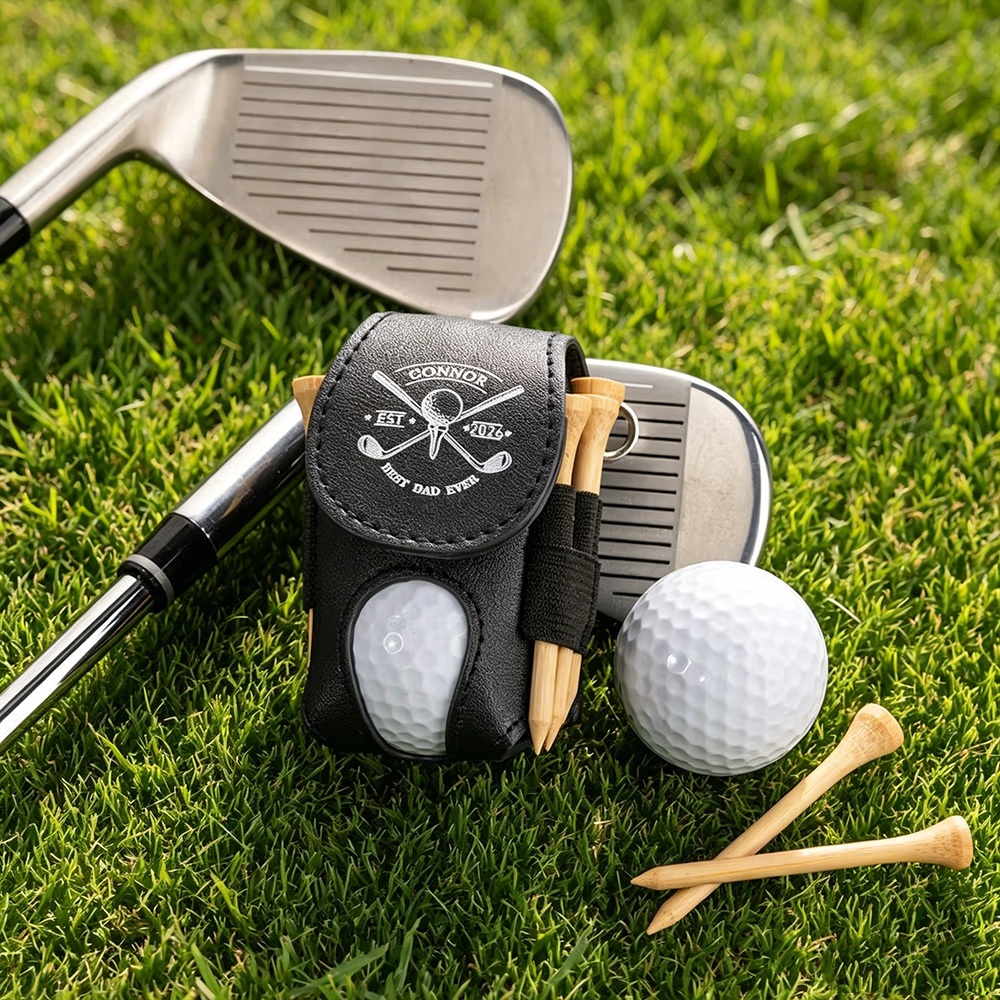 Personalized PU Leather Golf Ball Pouch - Custom Engraved Waist Bag with Keychain for Golfers, Portable Storage for Balls & Tees