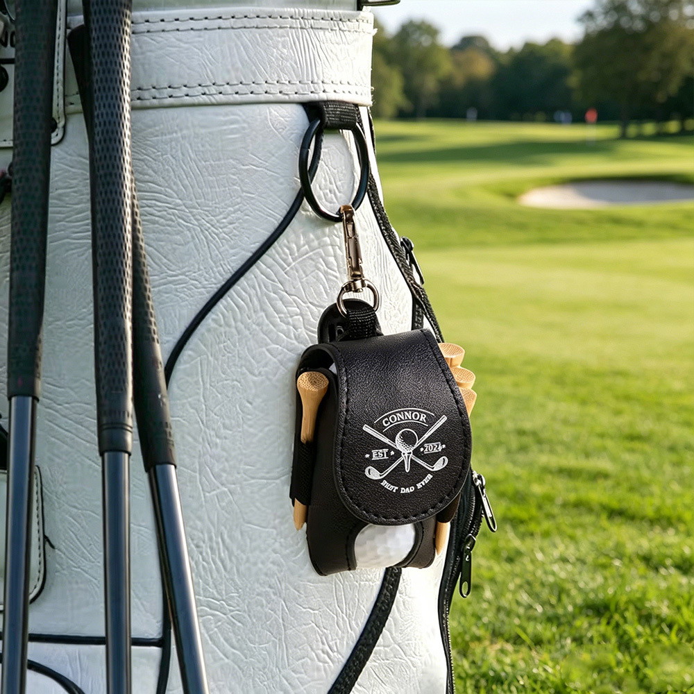 Personalized PU Leather Golf Ball Pouch - Custom Engraved Waist Bag with Keychain for Golfers, Portable Storage for Balls & Tees