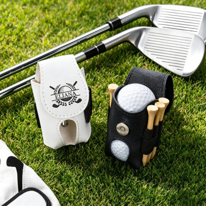 Personalized PU Leather Golf Ball Pouch - Custom Engraved Waist Bag with Keychain for Golfers, Portable Storage for Balls & Tees