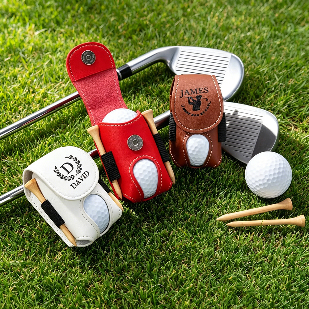 Personalized PU Leather Golf Ball Pouch - Custom Engraved Waist Bag with Keychain for Golfers, Portable Storage for Balls & Tees