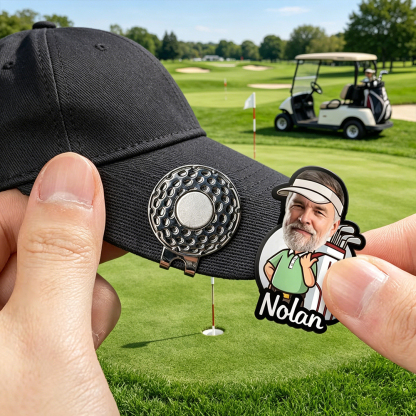Personalized Cartoon Face Photo Golf Ball Marker with Magnetic Hat Clip, Custom Name Golf Marker, Gift for Golf Lovers