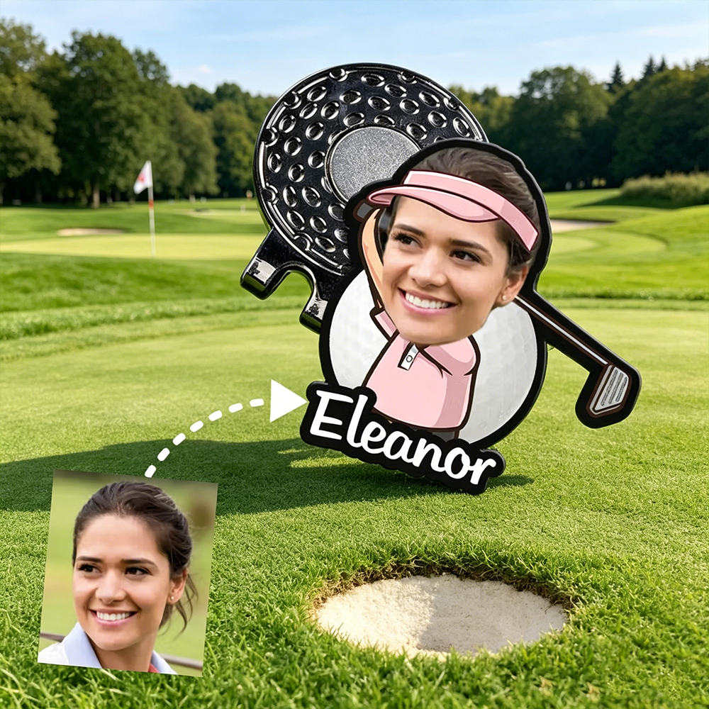 Personalized Cartoon Face Photo Golf Ball Marker with Magnetic Hat Clip, Custom Name Golf Marker, Gift for Golf Lovers