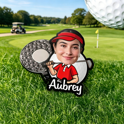 Personalized Cartoon Face Photo Golf Ball Marker with Magnetic Hat Clip, Custom Name Golf Marker, Gift for Golf Lovers