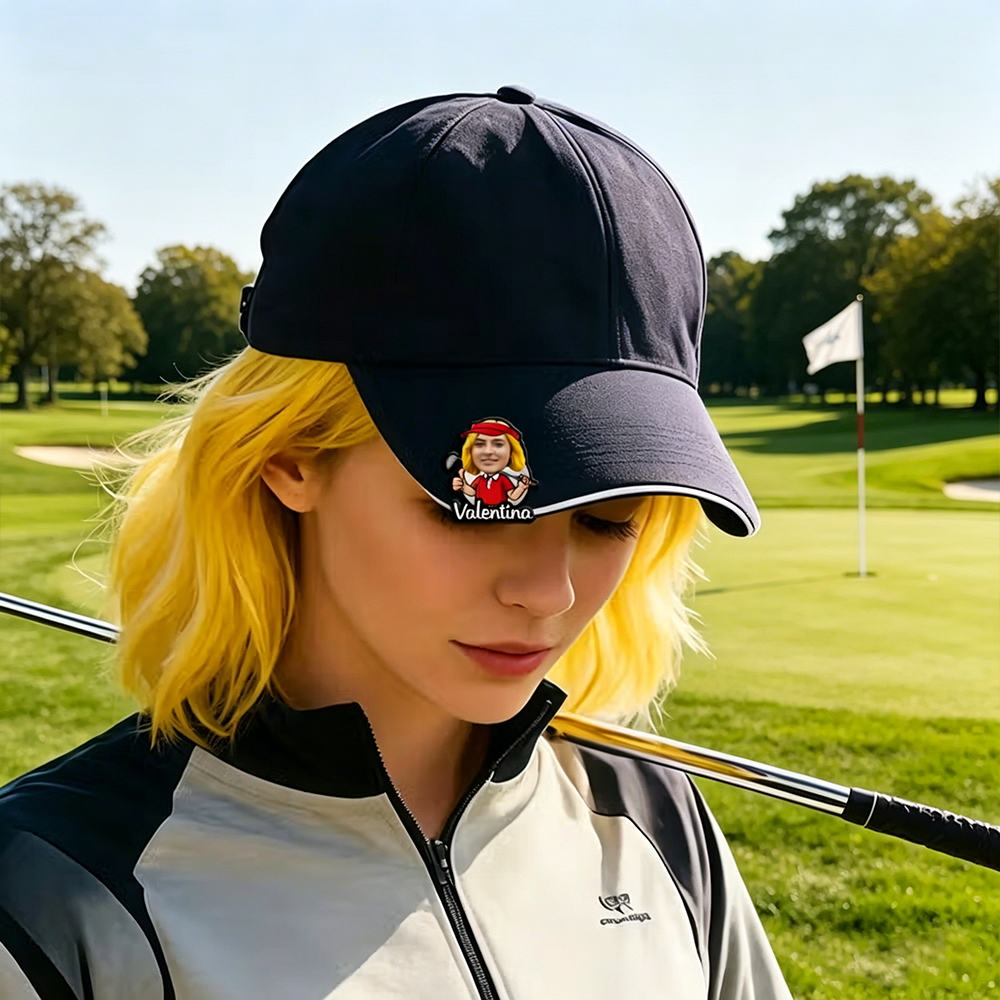 Personalized Cartoon Face Photo Golf Ball Marker with Magnetic Hat Clip, Custom Name Golf Marker, Gift for Golf Lovers