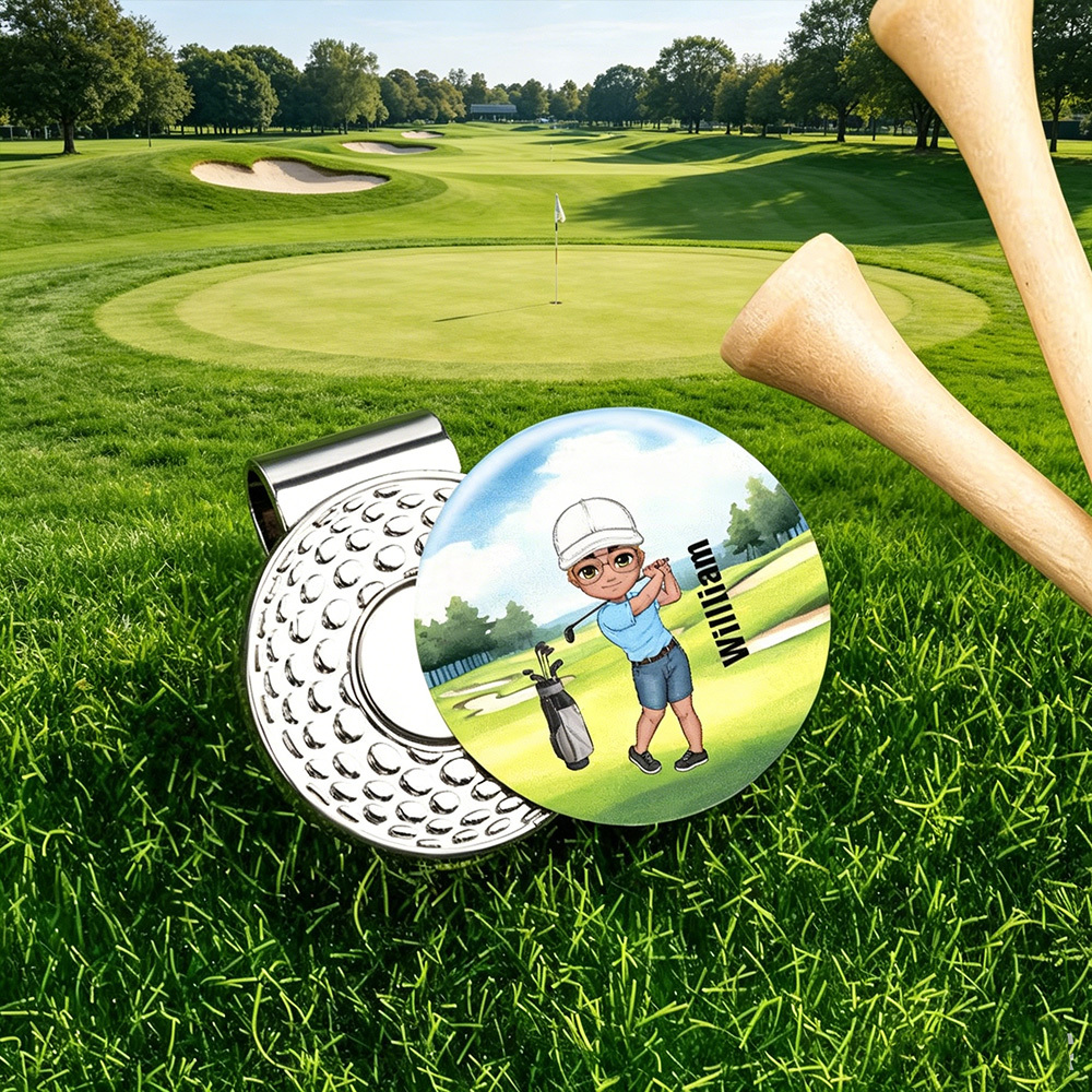 Personalized Cartoon Character Golf Ball Marker with Magnetic Hat Clip, Custom Name Golf Marker, Christmas Gift for Golf Lovers