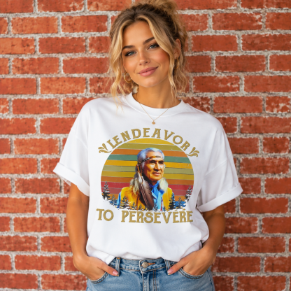 Lendeavor To Persevere Vintage Native Spirit Graphic Tee – Retro Sunset Portrait Unisex Streetwear T-Shirt